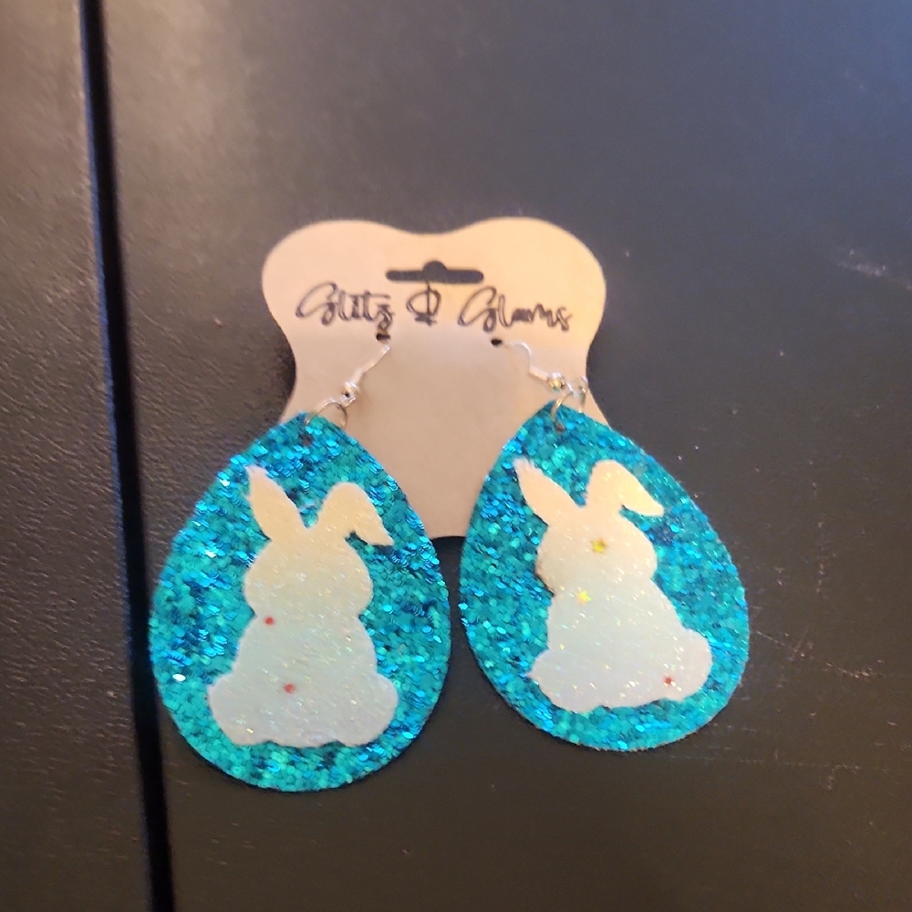 Glittery Blue Bunny Earrings